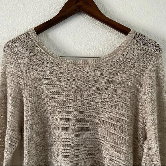 Lace Up Back Pull Over Knit Sweater Beige Lightweight Size XL Cotton Blend - Picture 6 of 12